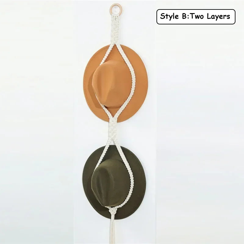 Nordic Style Boho Cotton Hanging Caps Holder Organizer Display Hat Scarf Organizer Rack Macrame Tapestry Hat Hanger Wall Storage