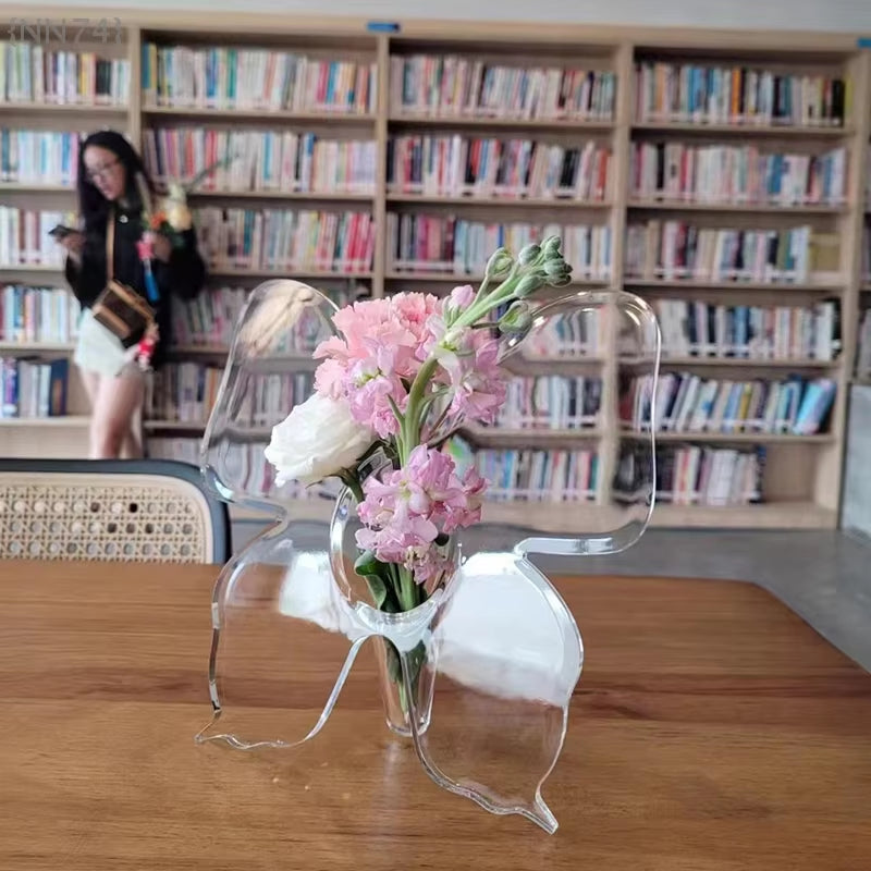 {NN74} Transparent Butterfly Acrylic Flower Vase Three-Dimensional Flower Arrangement Accessories Butterfly Vase Home Decoration
