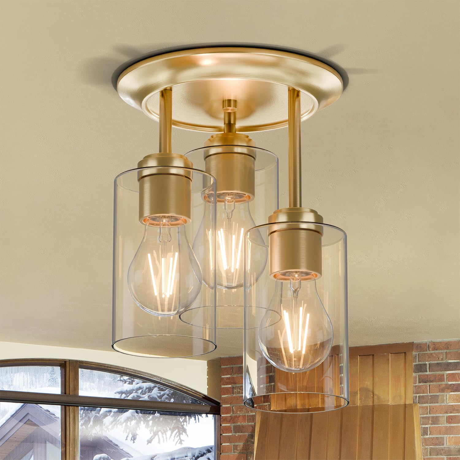 Kalium 3-Lights Semi Flush Mount Ceiling Light Fixture,Farmhouse Light Fixtures, Ceiling Light Decor For Kitchen, Foyer, Entrywa