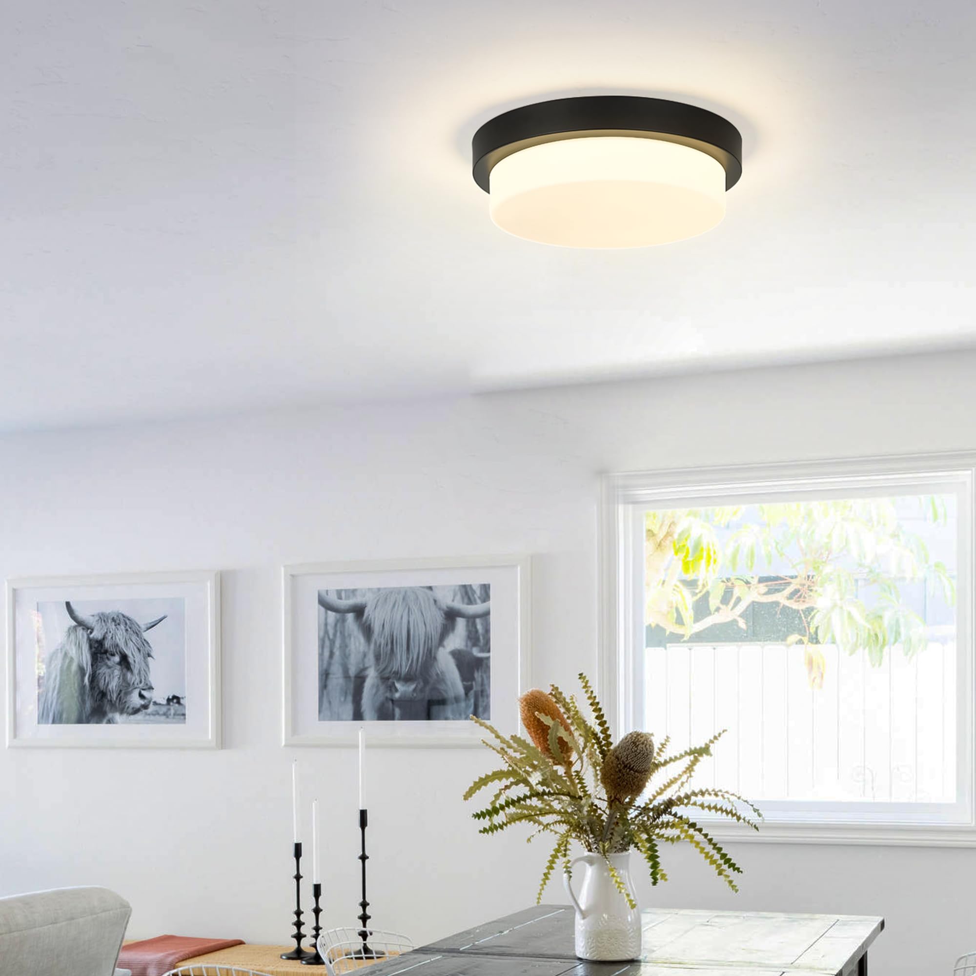 Audickic Black Flush Mount Ceiling Light, 13Inch Close To Ceiling Light Fixtures 24W 2200Lm Dimmable 2700K/3000K/4000K/5000K/600