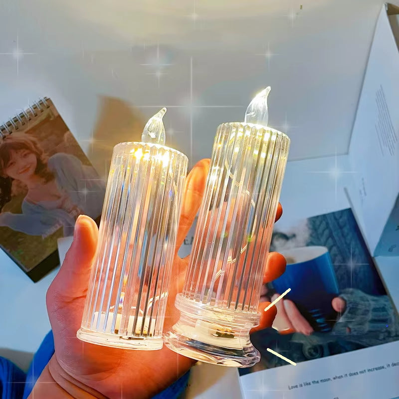 LR44 Battery Electronic Candle Crystal Rose Projection Ambient Light Decor Bar Club Holiday Wedding LED Bedroom Table Lamp