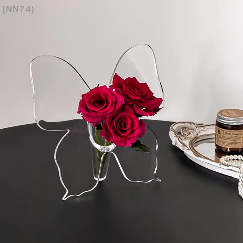{NN74} Transparent Butterfly Acrylic Flower Vase Three-Dimensional Flower Arrangement Accessories Butterfly Vase Home Decoration
