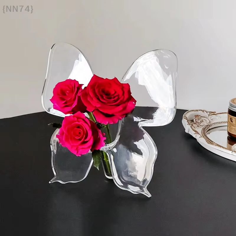 {NN74} Transparent Butterfly Acrylic Flower Vase Three-Dimensional Flower Arrangement Accessories Butterfly Vase Home Decoration