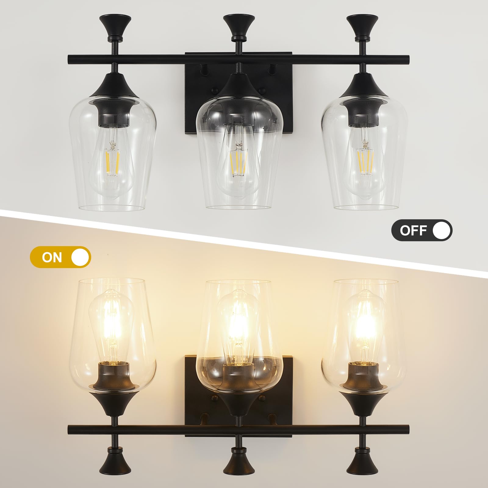Unicozohome Bathroom Vanity Light, 3 Light Bathroom Light Fixture Over Mirror, Bathroom Wall Lamp With Clear Glass, Modern Matte