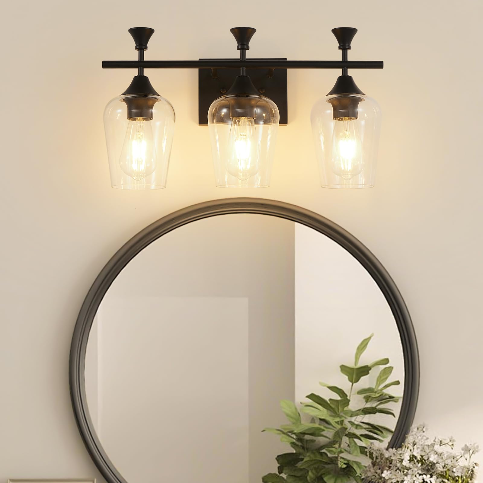 Unicozohome Bathroom Vanity Light, 3 Light Bathroom Light Fixture Over Mirror, Bathroom Wall Lamp With Clear Glass, Modern Matte