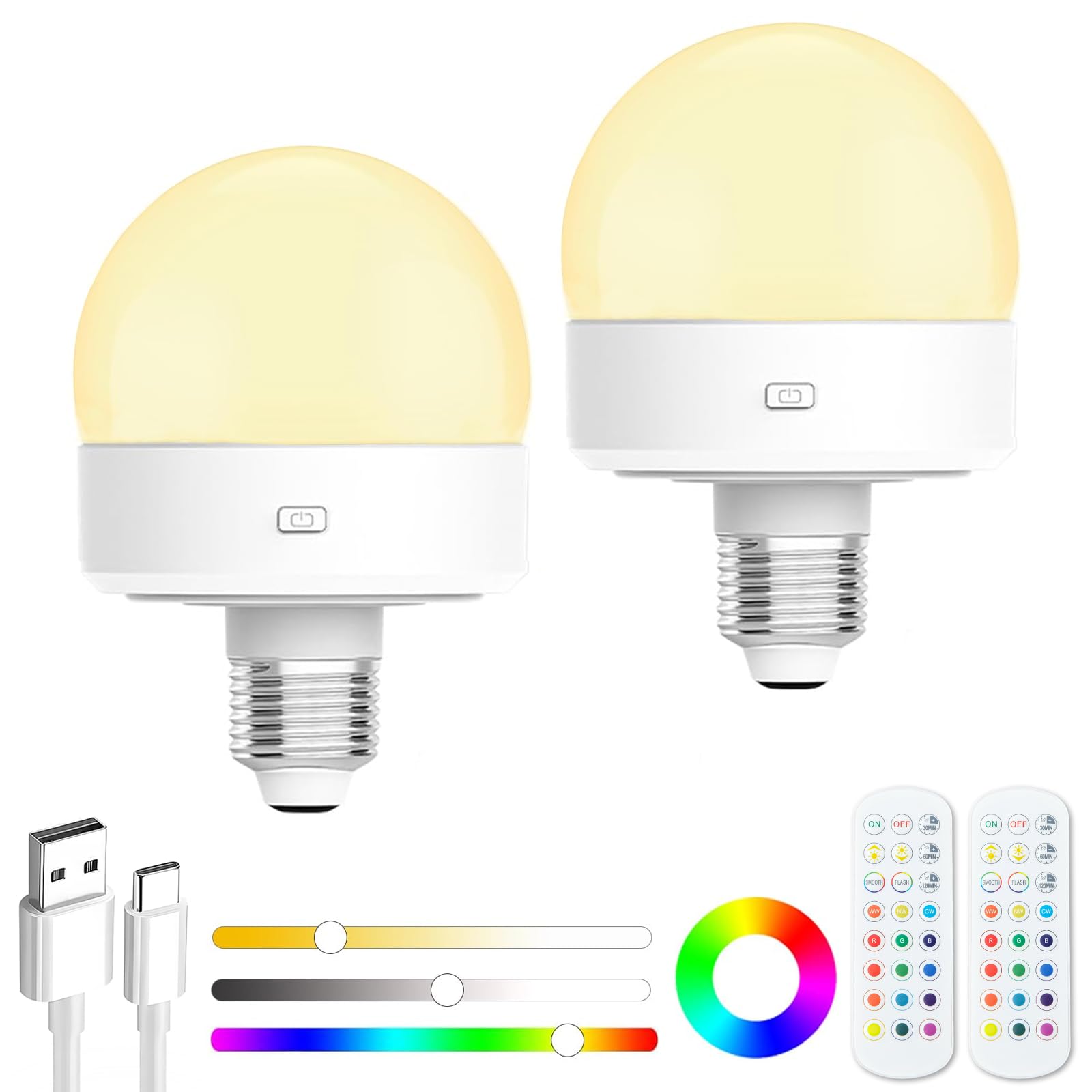 Rechargeable Light Bulbs With Remote - E12 Battery Operated Light Bulb No Electricity, Detachable Magic Light Bulb, 15 Colors & 