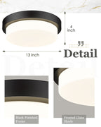 Audickic Black Flush Mount Ceiling Light, 13Inch Close To Ceiling Light Fixtures 24W 2200Lm Dimmable 2700K/3000K/4000K/5000K/600