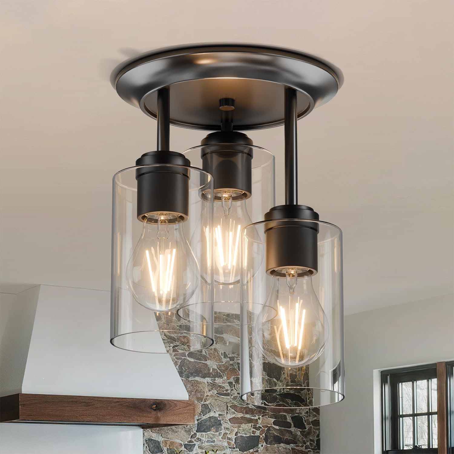 Kalium 3-Lights Semi Flush Mount Ceiling Light Fixture, Farmhouse Light Fixtures, Ceiling Light Decor For Kitchen, Foyer, Entryw