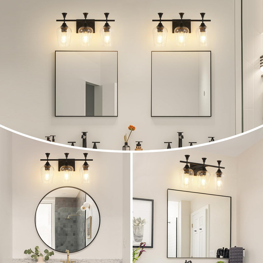 Unicozohome Bathroom Vanity Light, 3 Light Bathroom Light Fixture Over Mirror, Bathroom Wall Lamp With Clear Glass, Modern Matte