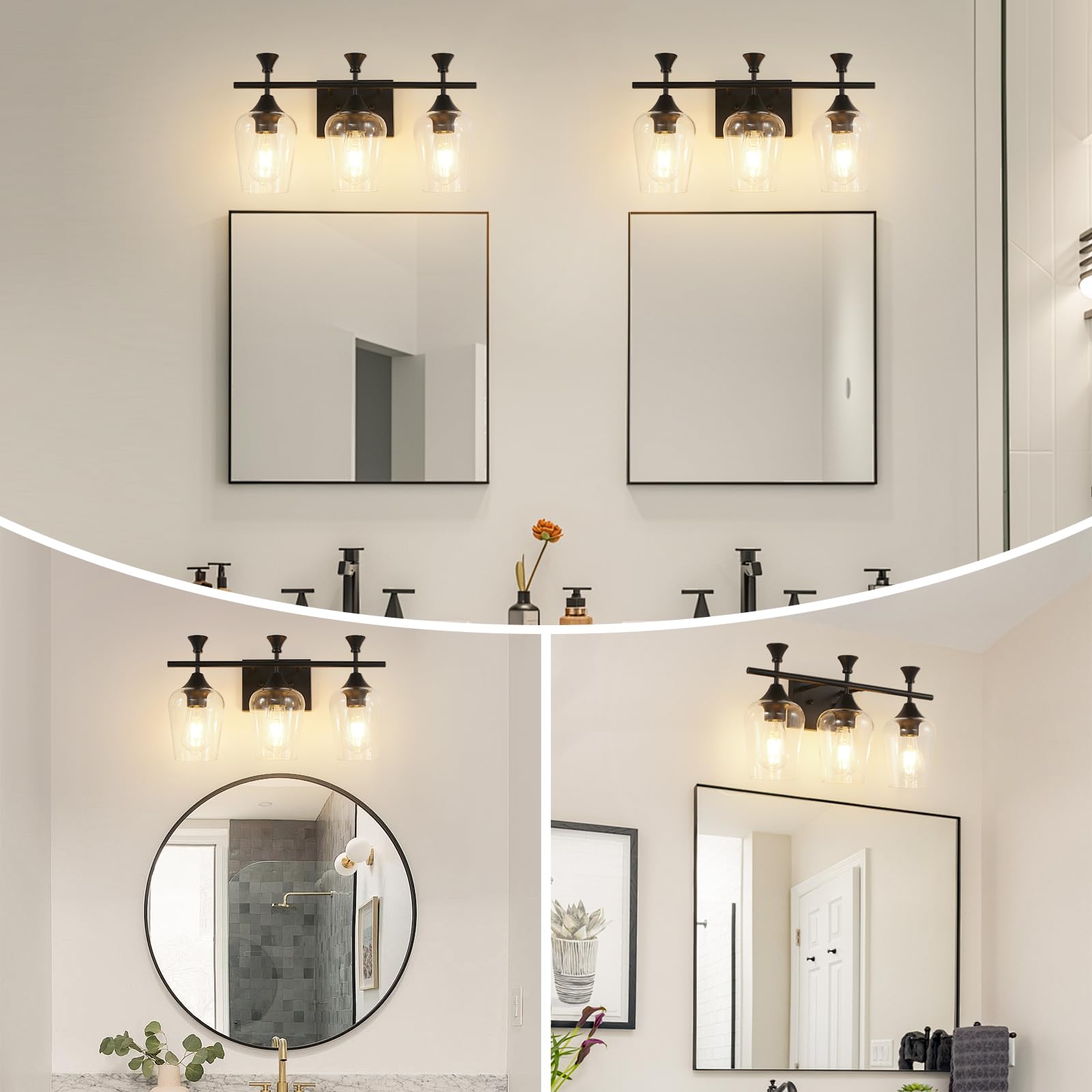 Unicozohome Bathroom Vanity Light, 3 Light Bathroom Light Fixture Over Mirror, Bathroom Wall Lamp With Clear Glass, Modern Matte