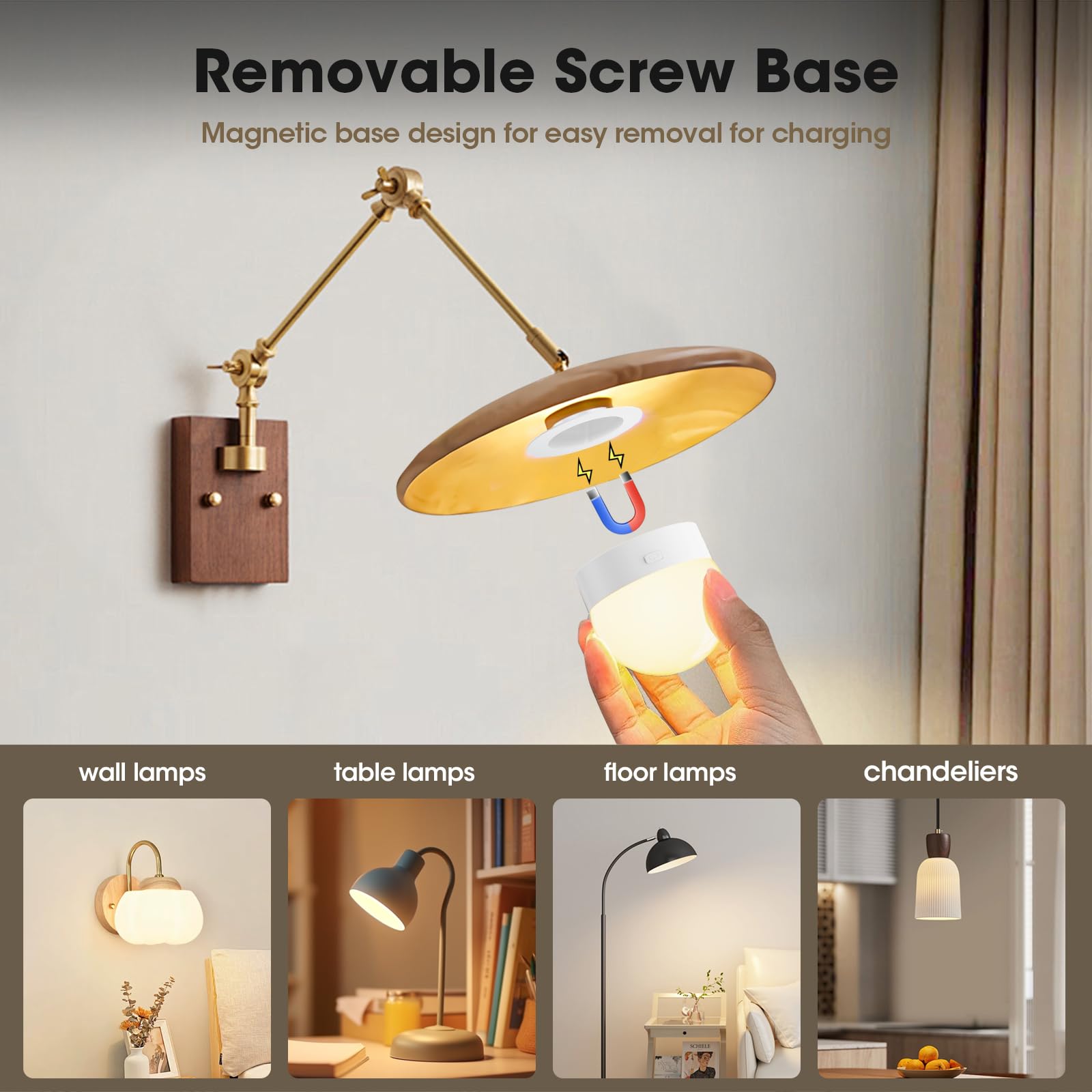 Rechargeable Light Bulbs With Remote - E12 Battery Operated Light Bulb No Electricity, Detachable Magic Light Bulb, 15 Colors &