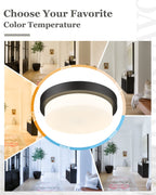 Audickic Black Flush Mount Ceiling Light, 13Inch Close To Ceiling Light Fixtures 24W 2200Lm Dimmable 2700K/3000K/4000K/5000K/600